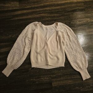 Cotton Blend Pearl Ivory Button Down Cardigan